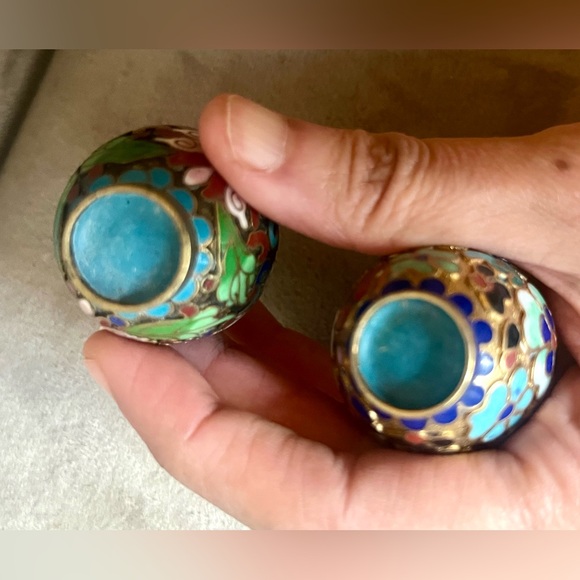 VTG Miniature Vases Chinese Cloisonne Enamel Yellow Brass Multicolor Floral - Picture 3 of 11